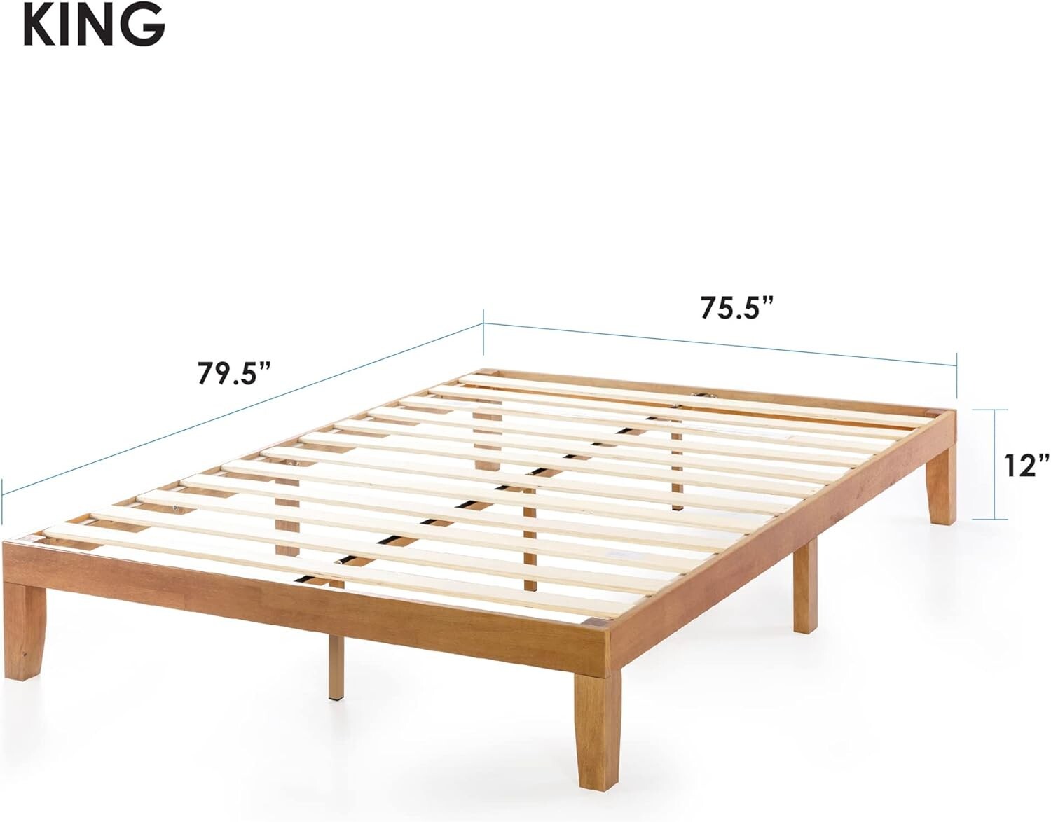 Durable 12-Inch King Platform Bed with Wooden Slats - Mid-Century Modern Style