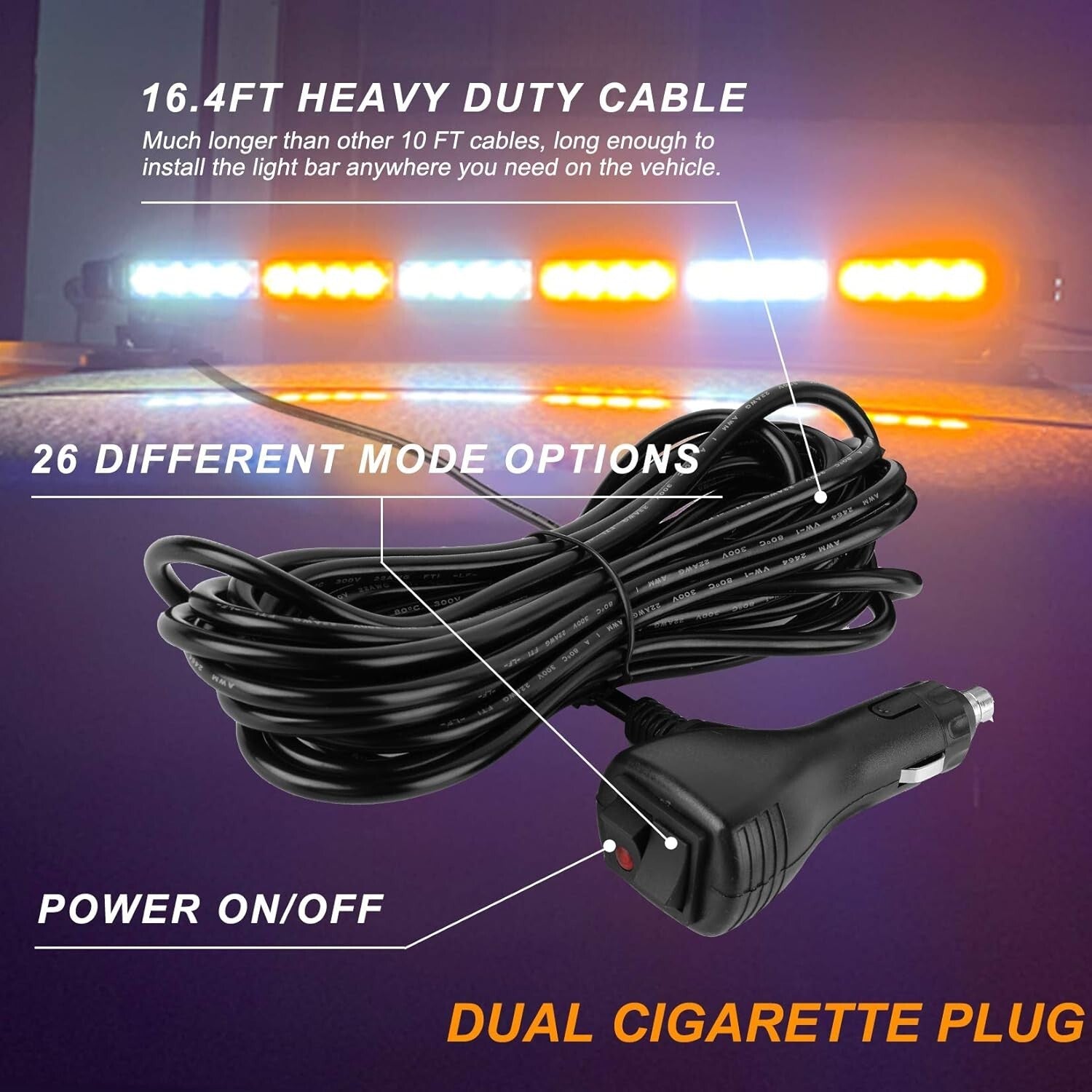 29.5" Emergency Warning Strobe Light Bar - 26 Flashing Modes, IP67 Waterproof