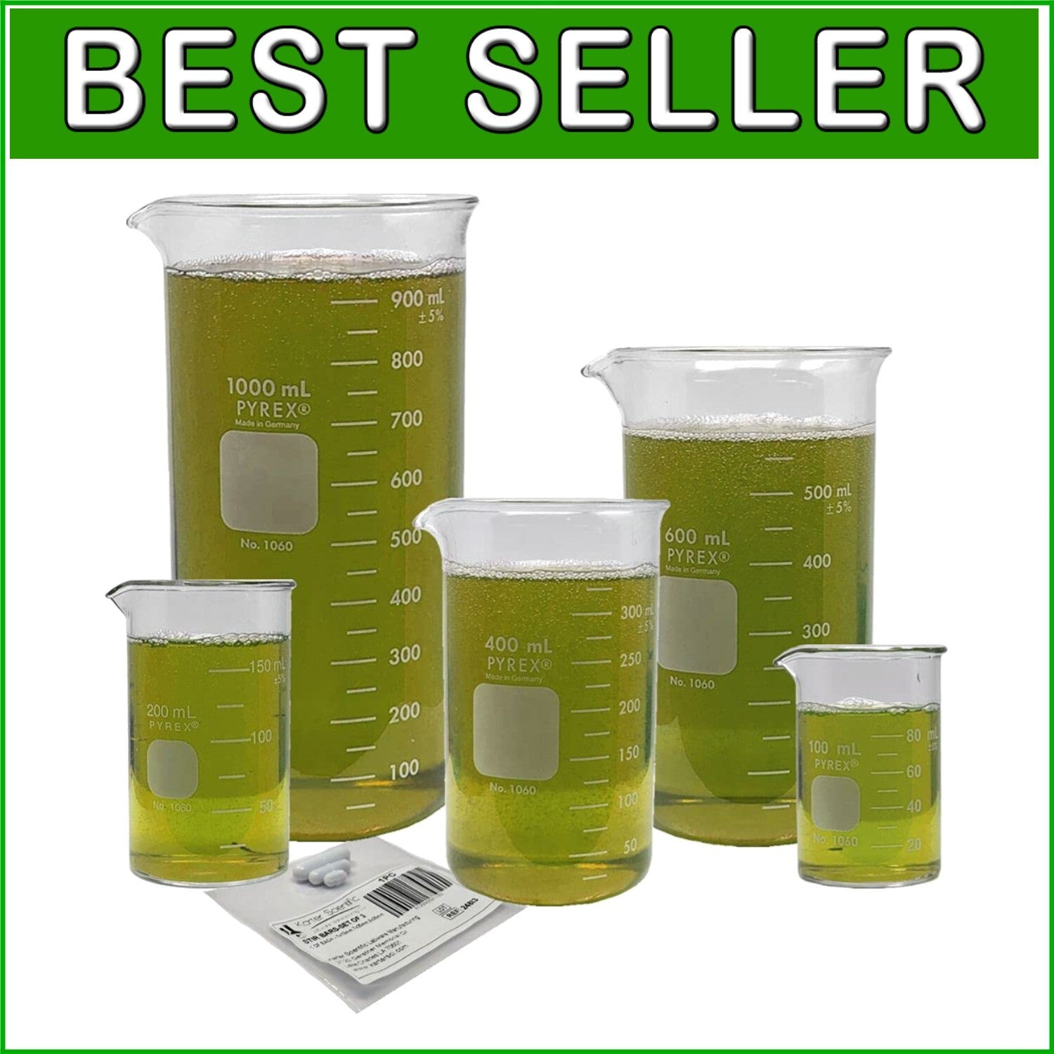 5-Piece Corning Pyrex Beaker Set with Magnetic Stir Bars - Tall Berzelius Style