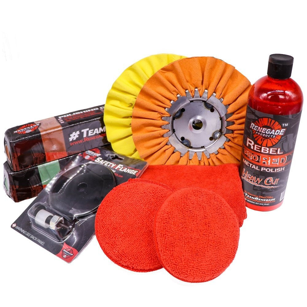 Effortless Aluminum Polishing Kit with Buffing Wheels & Rebel Pro Red Polish