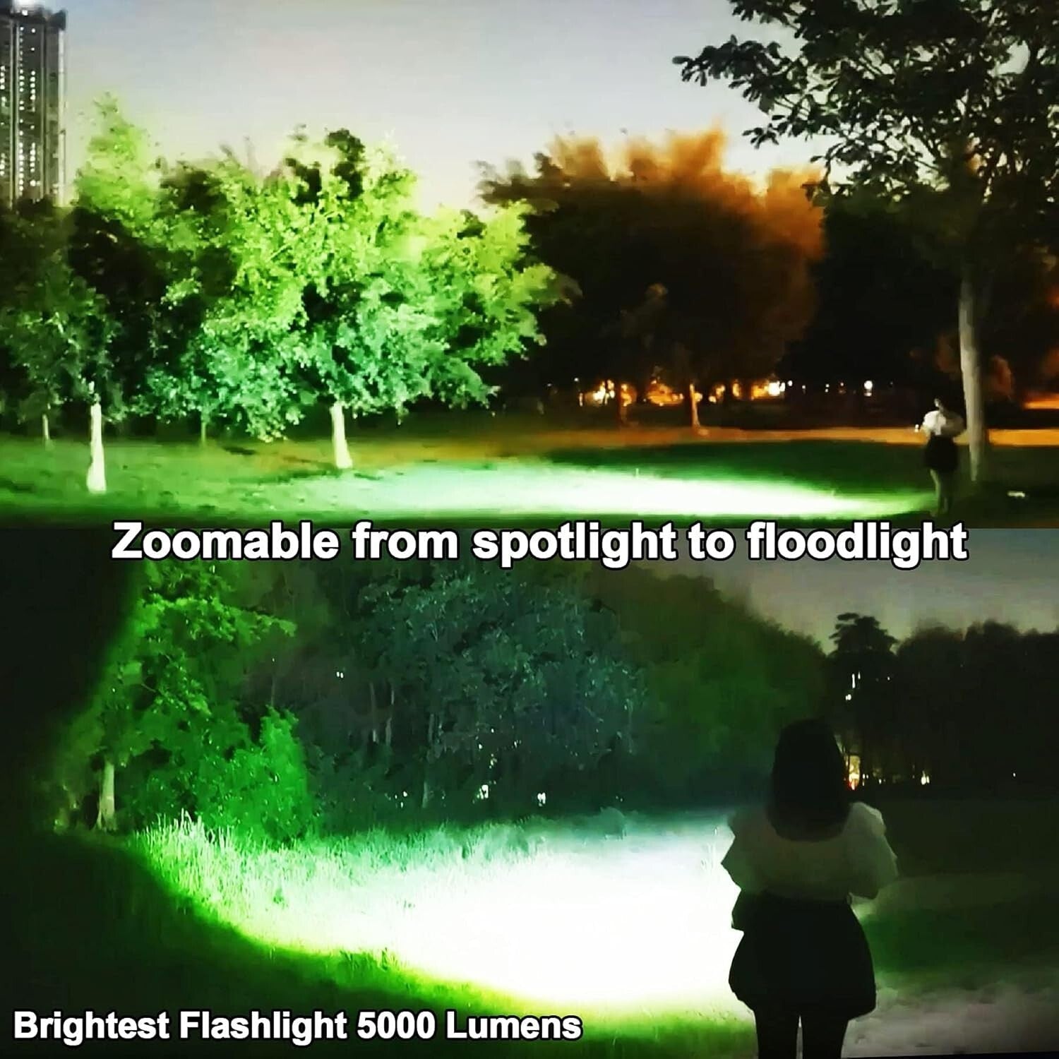 Brightest 10000 Lumens LED Flashlight with Power Bank, Adjustable Focus & Strobe