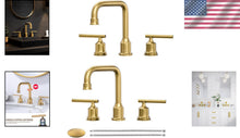 Load image into Gallery viewer, Modern Widespread 3-Hole Bathroom Faucet Set - Brushed Gold Finish, 2 Handles