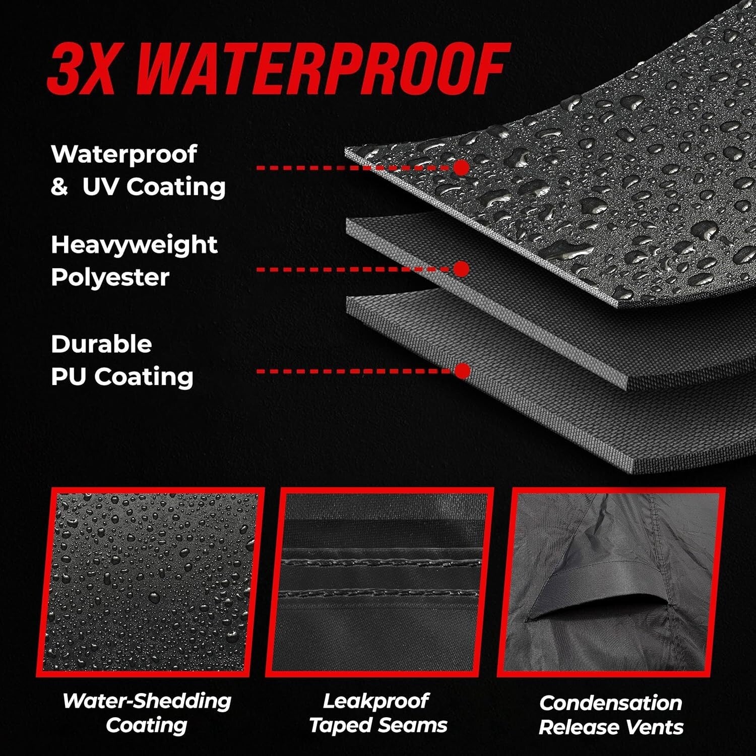 Heavy-Duty Waterproof ATV Cover with Reflective Strips - 95" Long - Badass Black