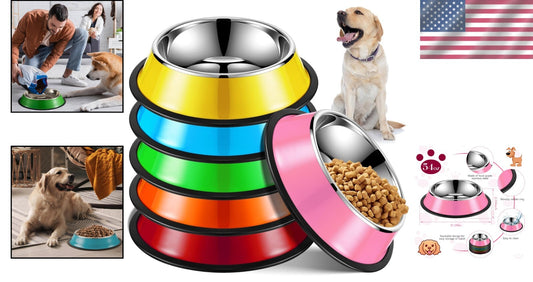 Durable 54oz Stainless Steel Dog Bowls with Non-Slip Silicone Base - 6 Colors