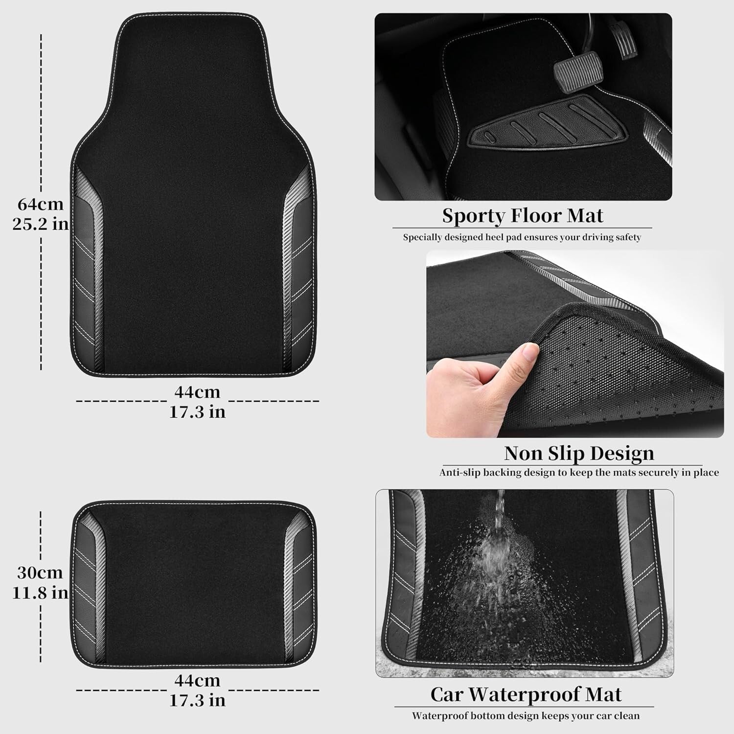 Carbon Fiber Black Steering Wheel Cover & Waterproof Car Mats for All Vehicles