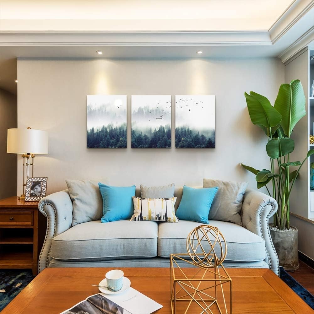 Elegant Forest Trees Landscape Canvas Art - Stretched & Framed Set of 3