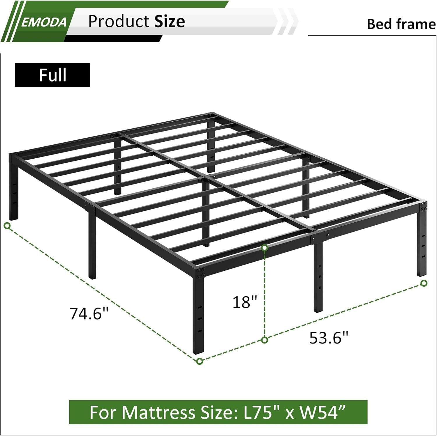 18-Inch Tall Heavy-Duty Metal Bed Frame with Ample Storage - Noise-Free Design