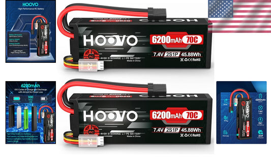 7.4V 6200mAh 2S Lipo Battery with Tracxas Plug - Perfect for RC Cars & Drones