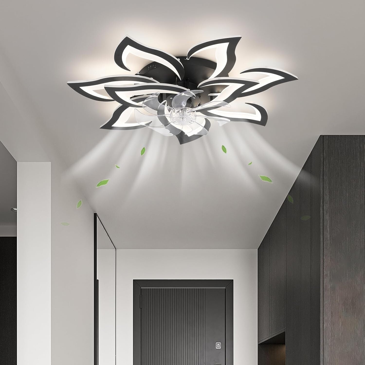 32-Inch Black Flower Ceiling Fan with Remote & Light - Ideal for Modern Homes