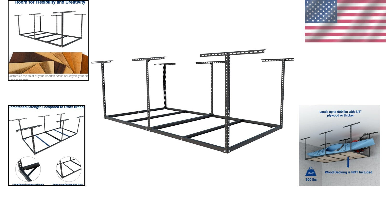 Ceiling-Mounted 4x8 Garage Storage Rack - 600 lbs Heavy Duty Organization System
