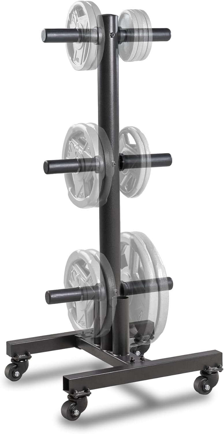 Sturdy Alloy Steel Weight Plate Tree with Transport Wheels - 300 lb Capacity