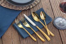 Load image into Gallery viewer, Stain-Resistant Gold Stainless Steel Flatware Set for Elegant Dining - 20 Pieces