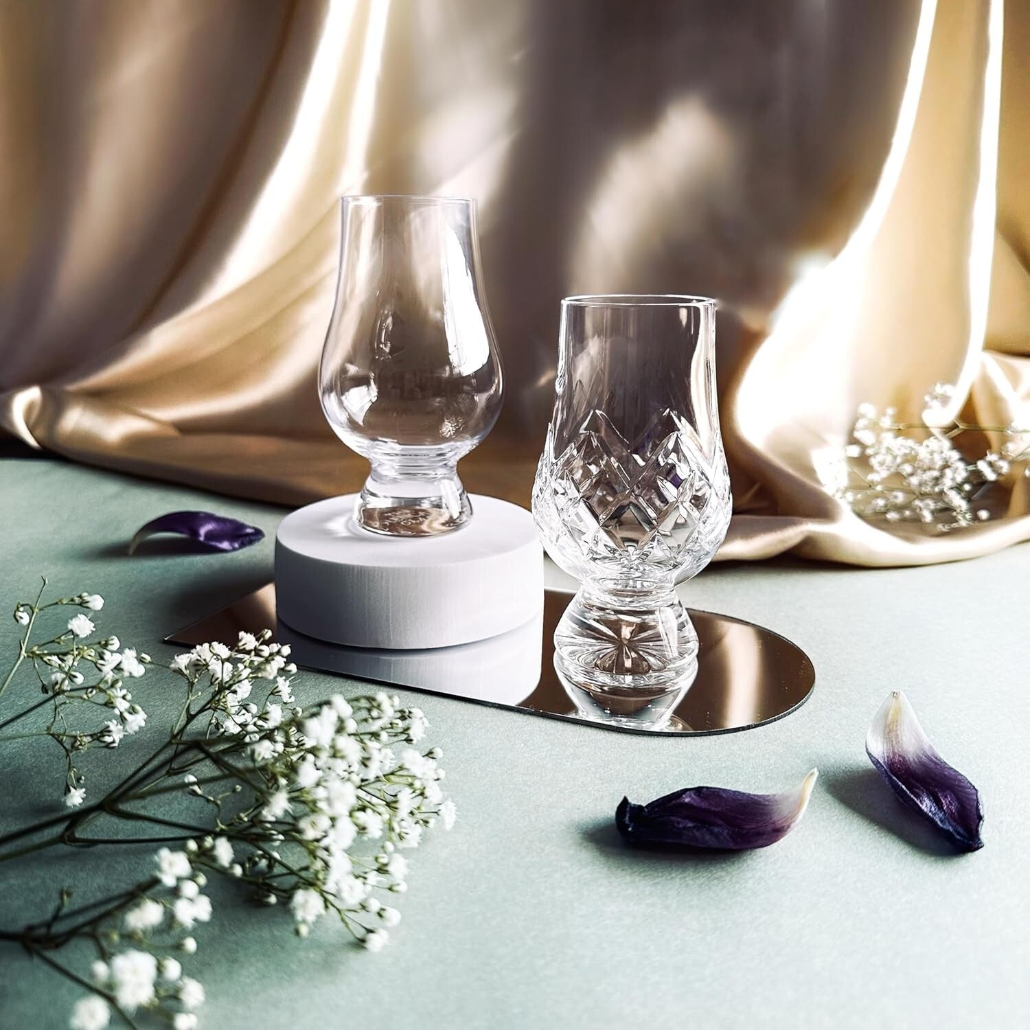 Elegant Mouth Blown Whiskey Glass Set of 2 - Traditional Cut Design, Gift Boxed