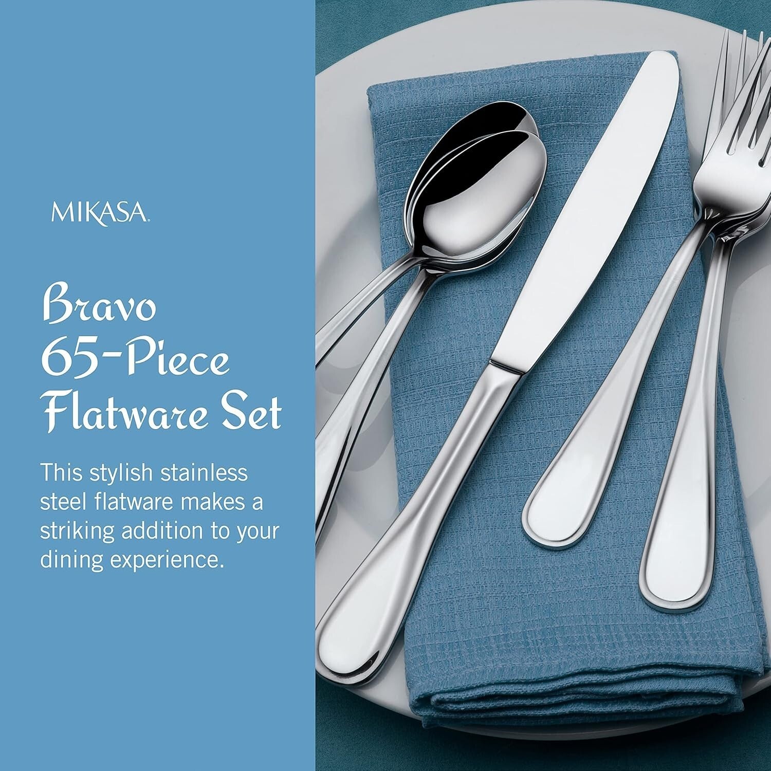 Elegant 65-Piece Bravo Silverware Set - Stain Resistant, Dishwasher Safe Design