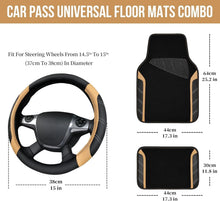 Load image into Gallery viewer, Sporty Microfiber Leather Steering Wheel Cover &amp; Waterproof Floor Mats Combo
