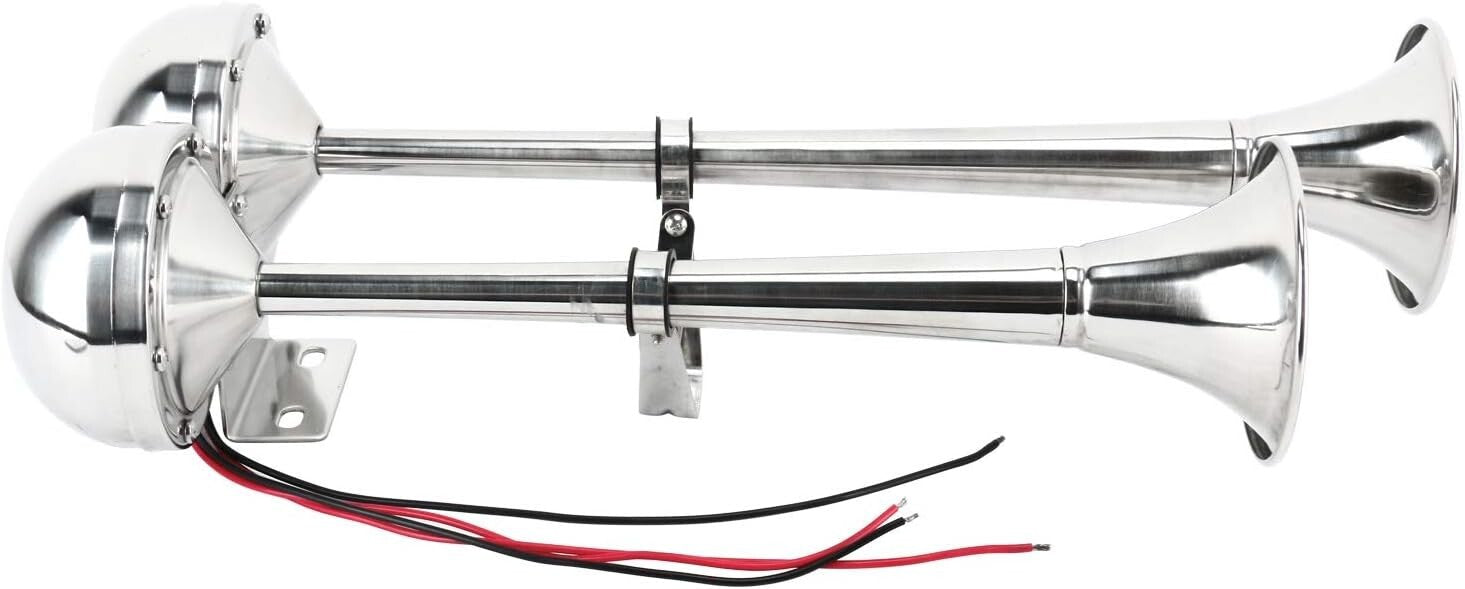 Durable Stainless Steel 12V Dual Trumpet Horn - 125dB for Marine & Auto Use
