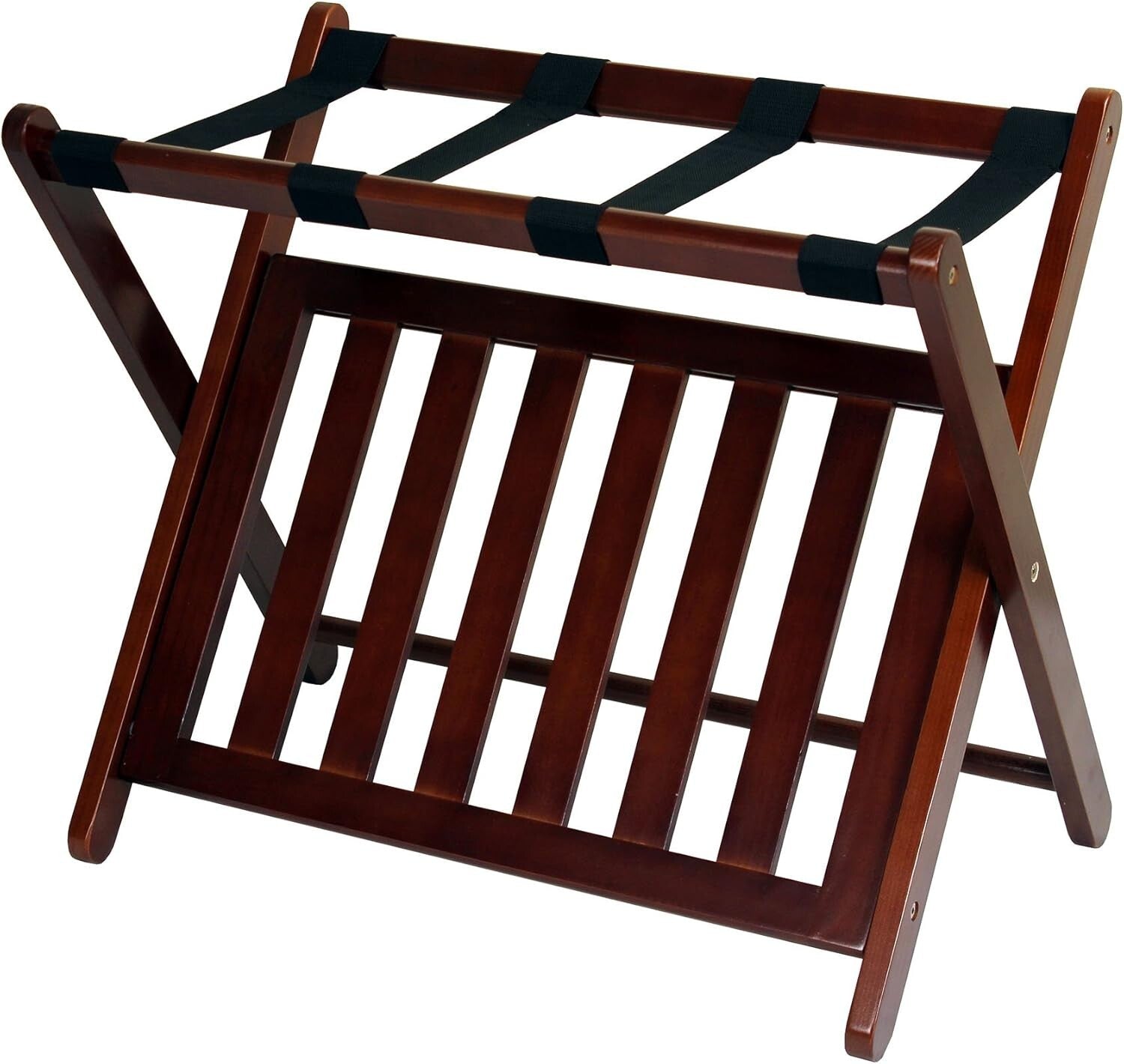 Elegant Walnut Luggage Rack - Sturdy Solid Wood with Convenient Double Levels