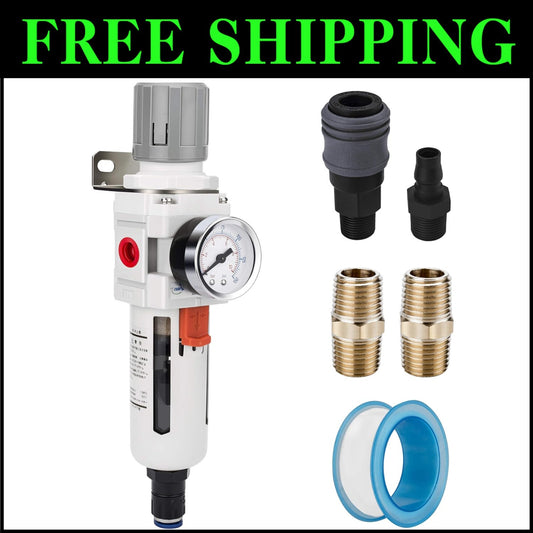 5 Micron Brass Air Filter & Regulator Combo with Auto Drain and 0-150 psi Gauge