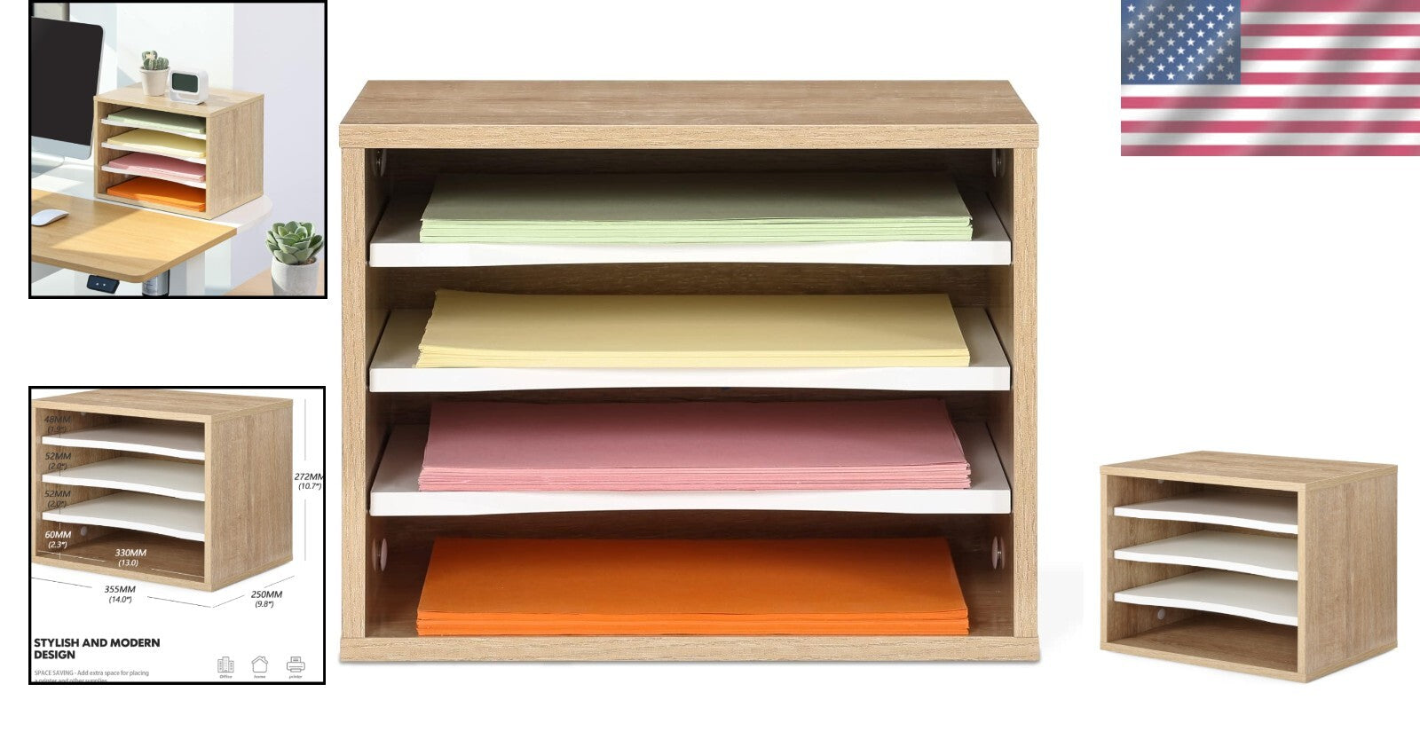 Versatile Wooden 4-Tier Desktop Paper Sorter – Easy Assembly for Office Spaces