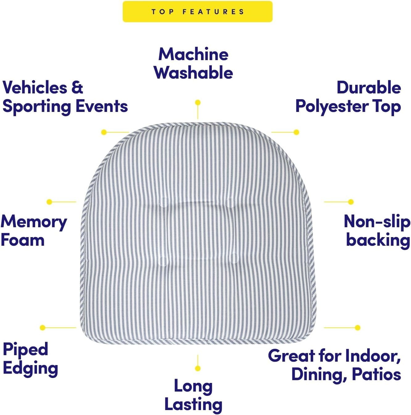 Elegant U-Shaped Memory Foam Seat Cushions - 17" x 16" 6 Pack in Pinstripe Blue