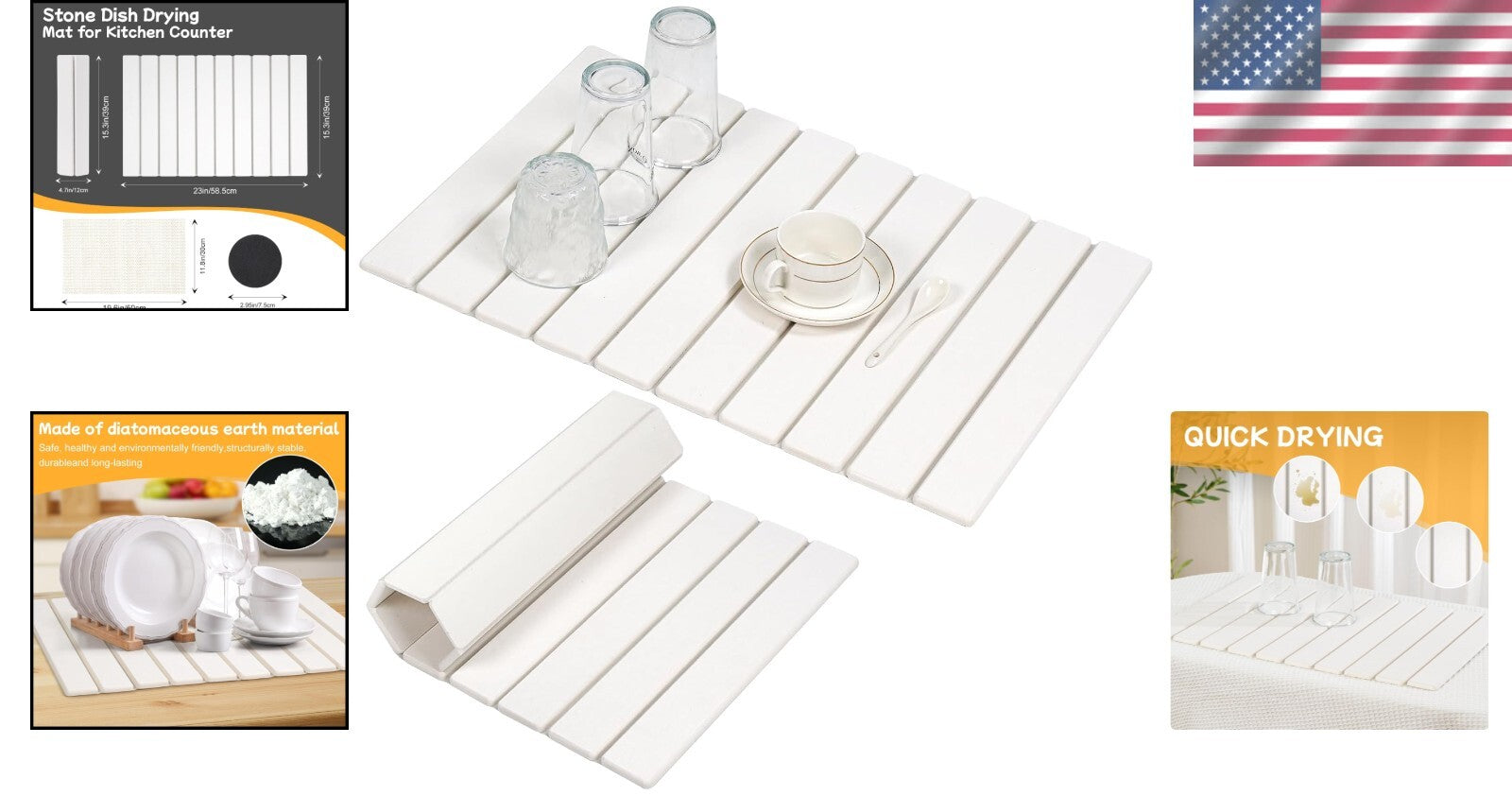 Foldable Diatomaceous Earth Kitchen Drying Mat - Versatile 23 x 15.3 Inches