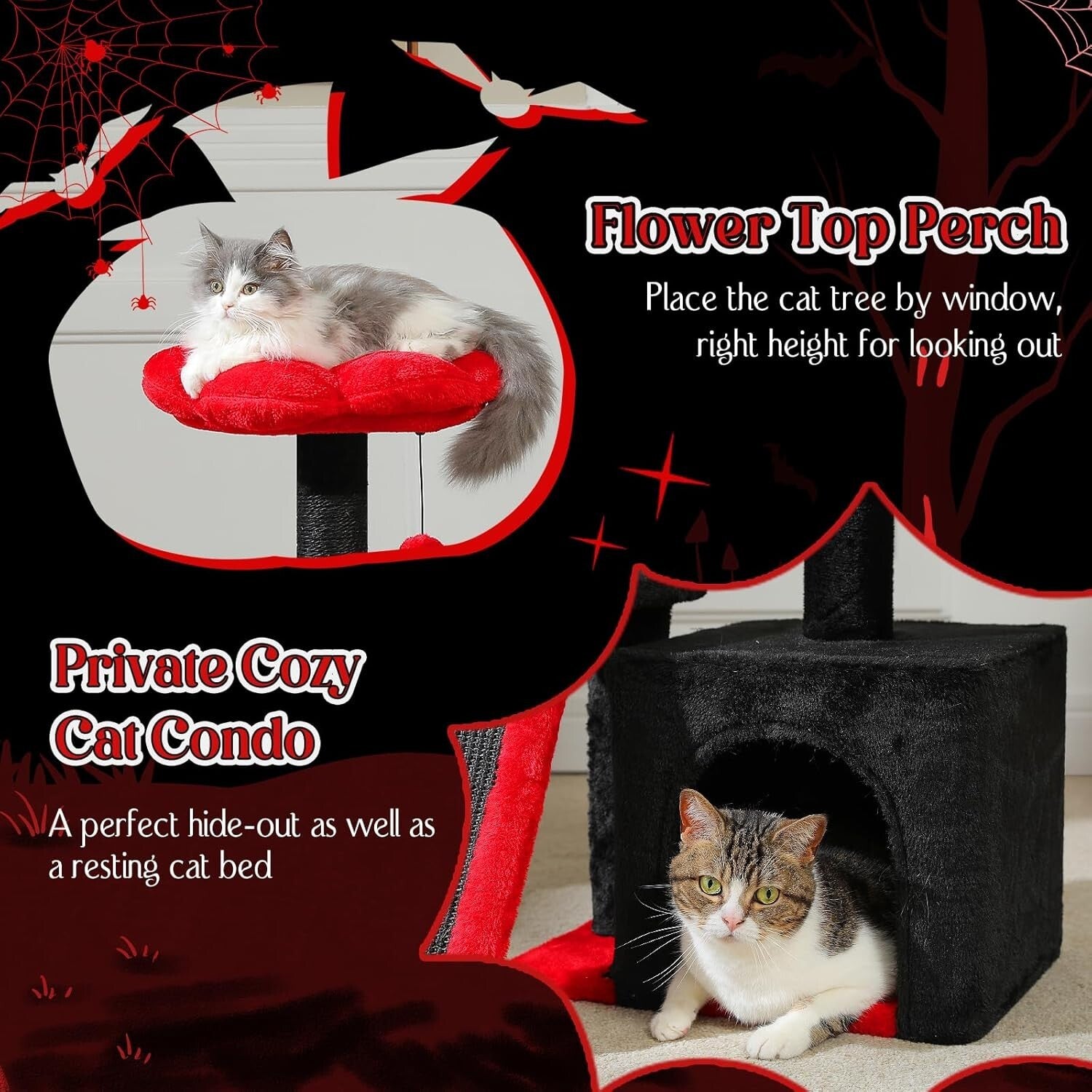 Multi-Level Indoor Cat Tree: Gothic Design with Hammock & Sisal Scratching Ramp