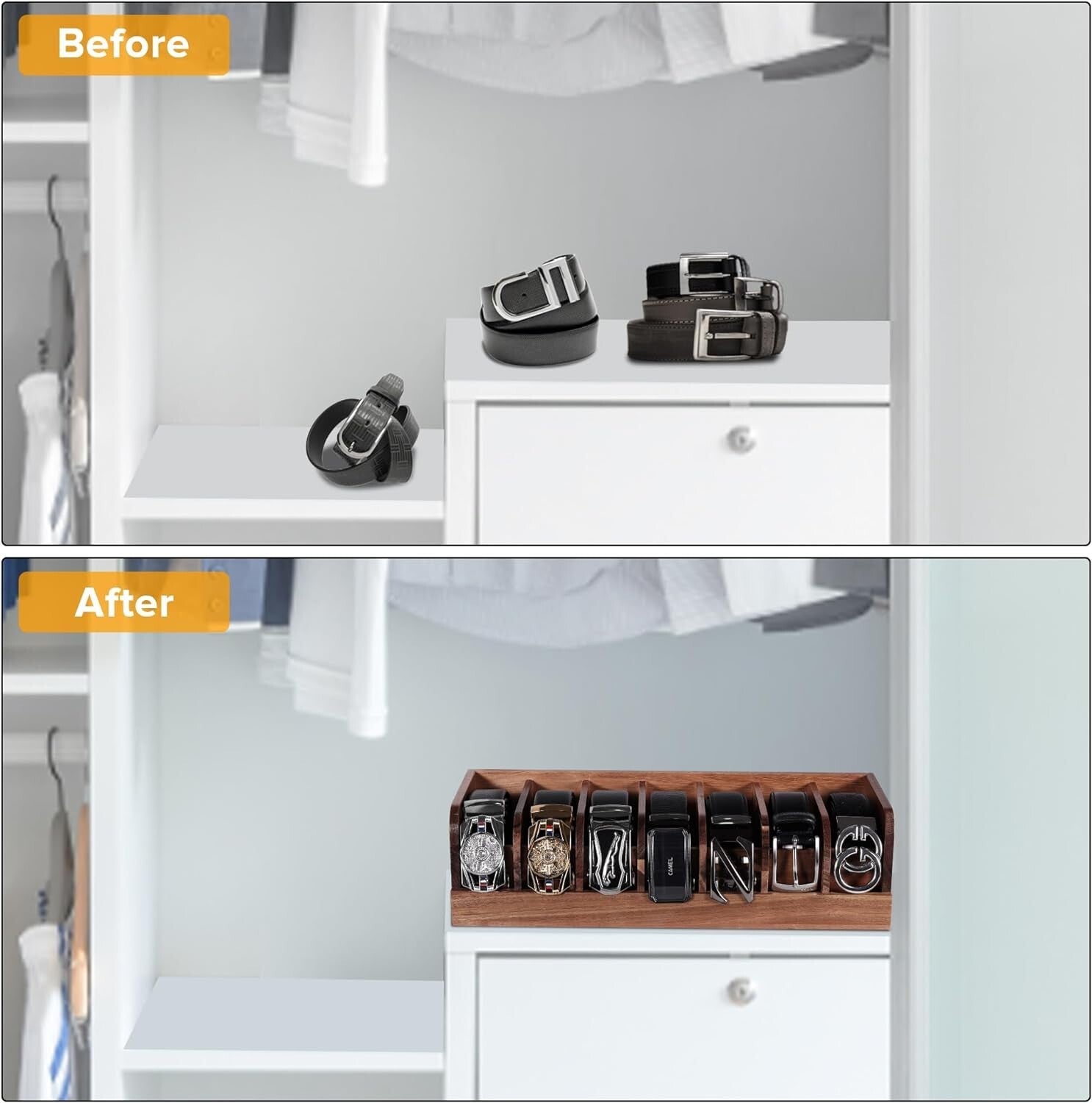 Modern Acacia Wood Belt Rack Organizer – Perfect for All Your Accessories