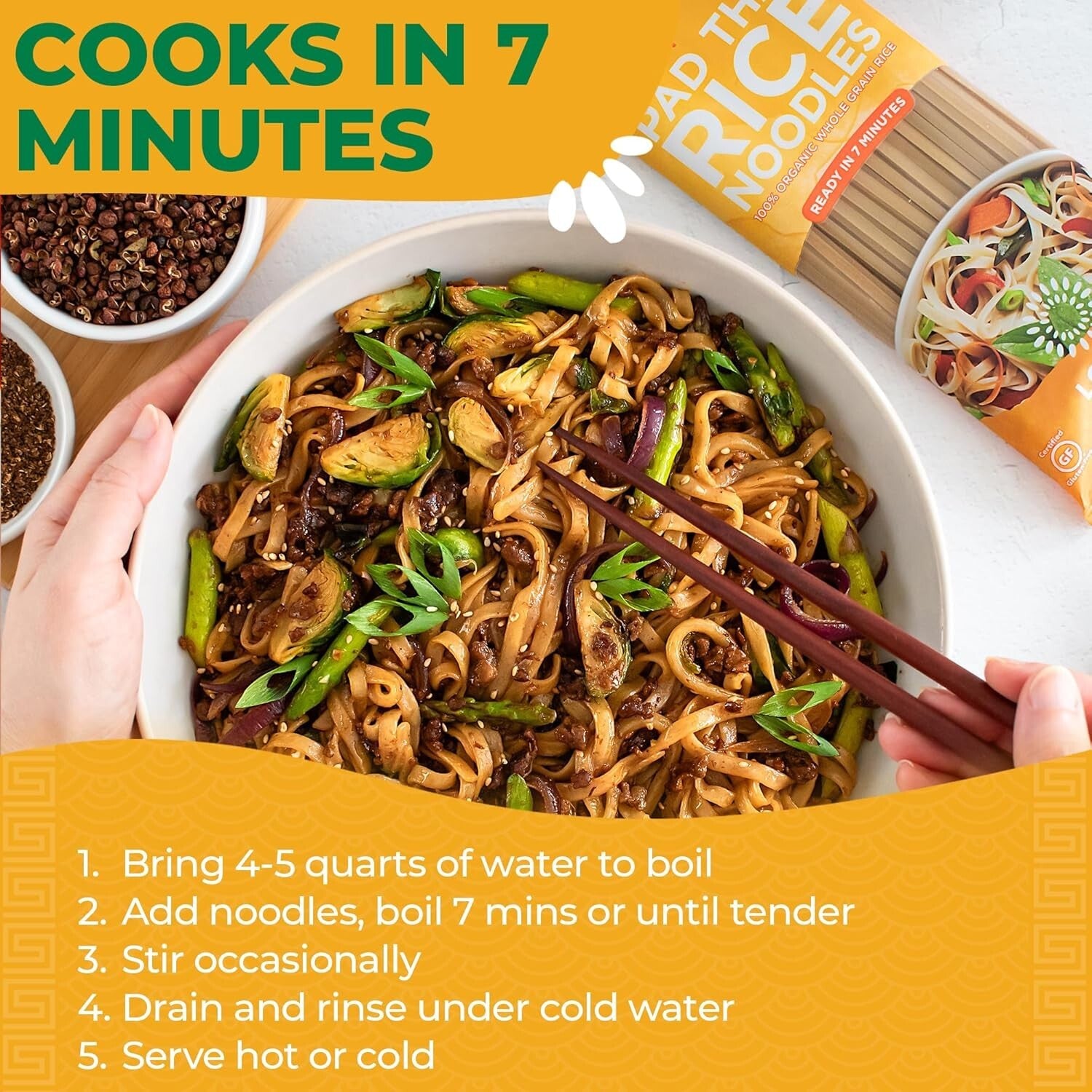 Sustainable Organic Pad Thai Noodles - Heirloom Brown Rice, 8 Oz (Pack of 8)