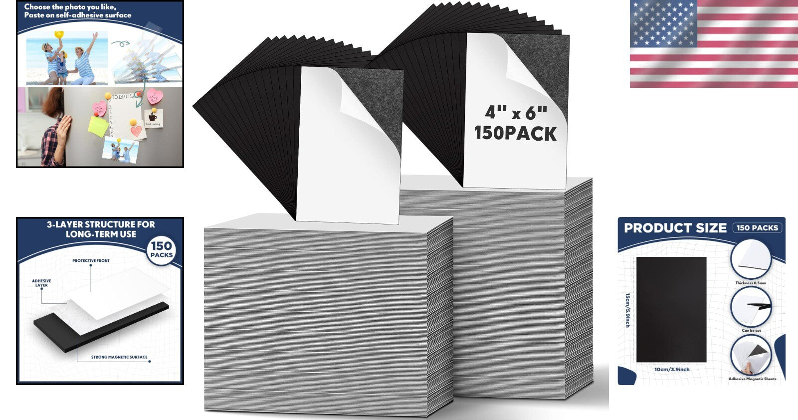 Adhesive Backing Magnetic Sheets 4x6 - Perfect for Photos & Crafts (150 Pcs)