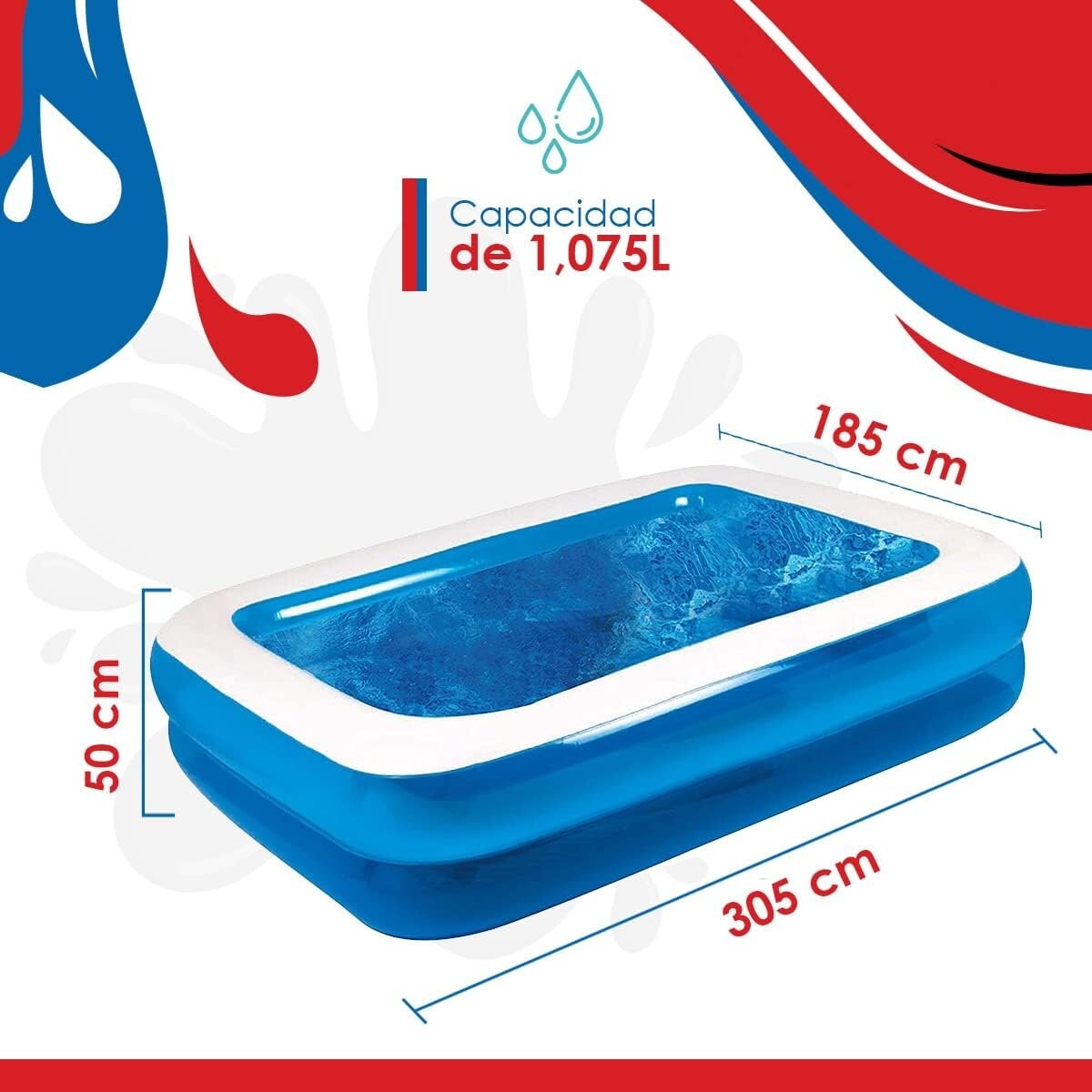 Easy Inflate Giant Kiddie Pool - 10 Feet Rectangular Pool for Endless Summer Fun