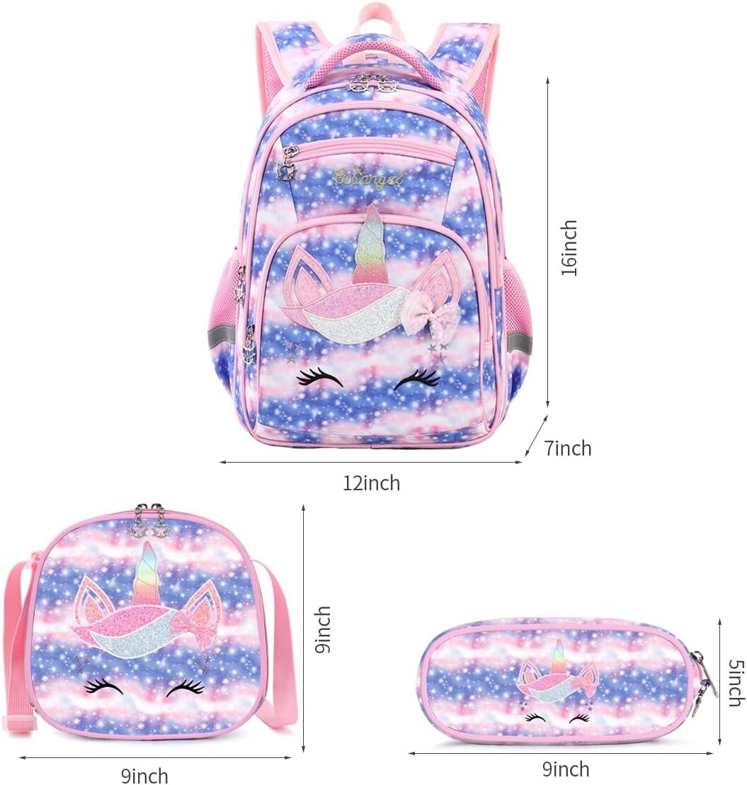 Ergonomic Multi-Compartment Backpack with Lunch Bag and Pencil Case for Girls