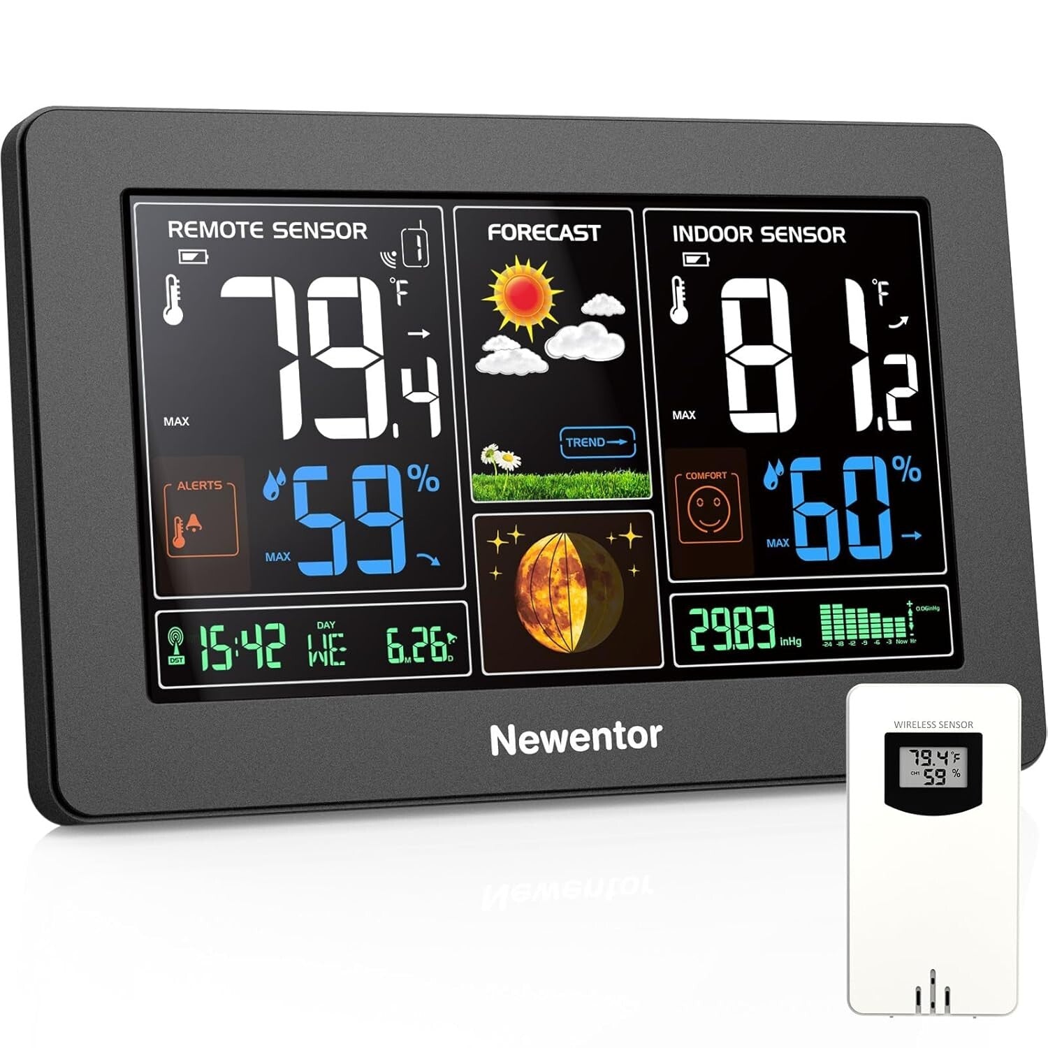 Compact Wireless Weather Station with Temperature, Humidity, and Alarm Features