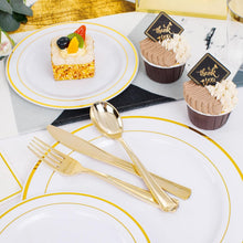 Load image into Gallery viewer, Elegant 350-Piece Gold Plastic Dinnerware Set for 50 Guests - Complete Party Kit