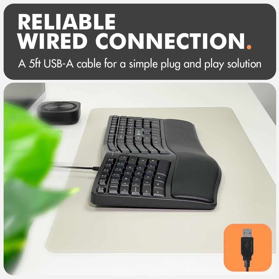 X9 Wired Ergonomic Keyboard: Cushioned Wrist Rest and 110 Keys for Productivity