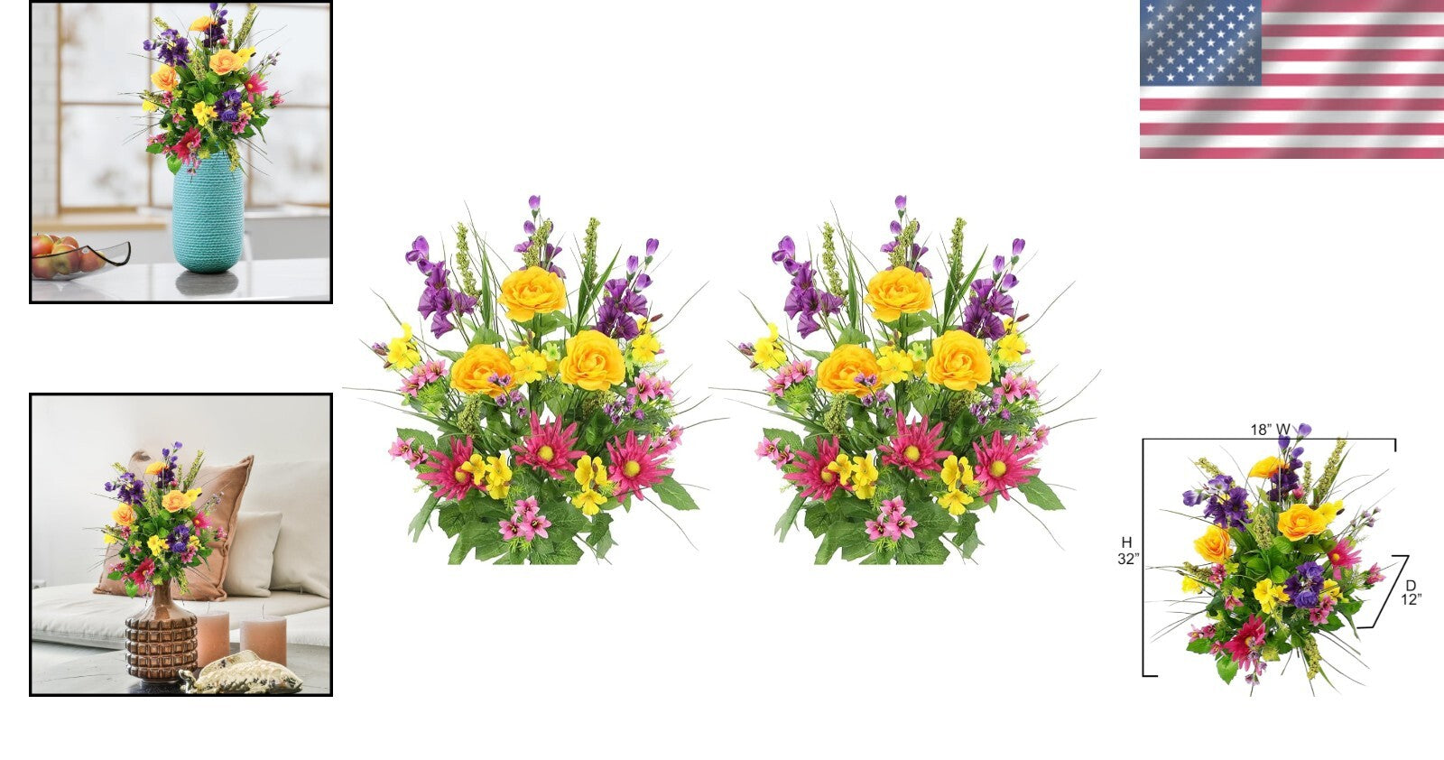 Elegant Spring Faux Flower Bouquet - 2pc Dahlia, Morning Glory & Ranunculus Mix