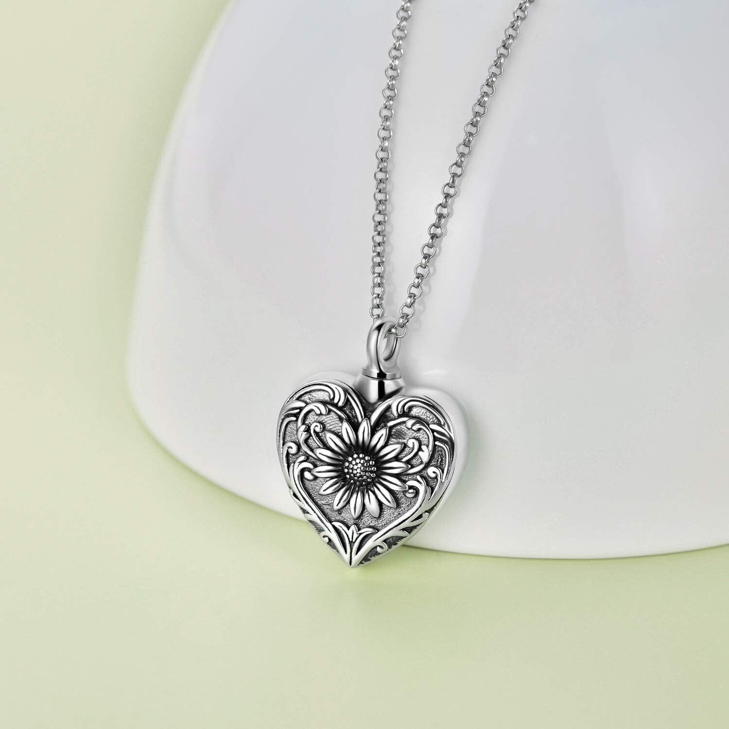 Sterling Silver Sunflower Cremation Necklace for Ashes - Forever In My Heart