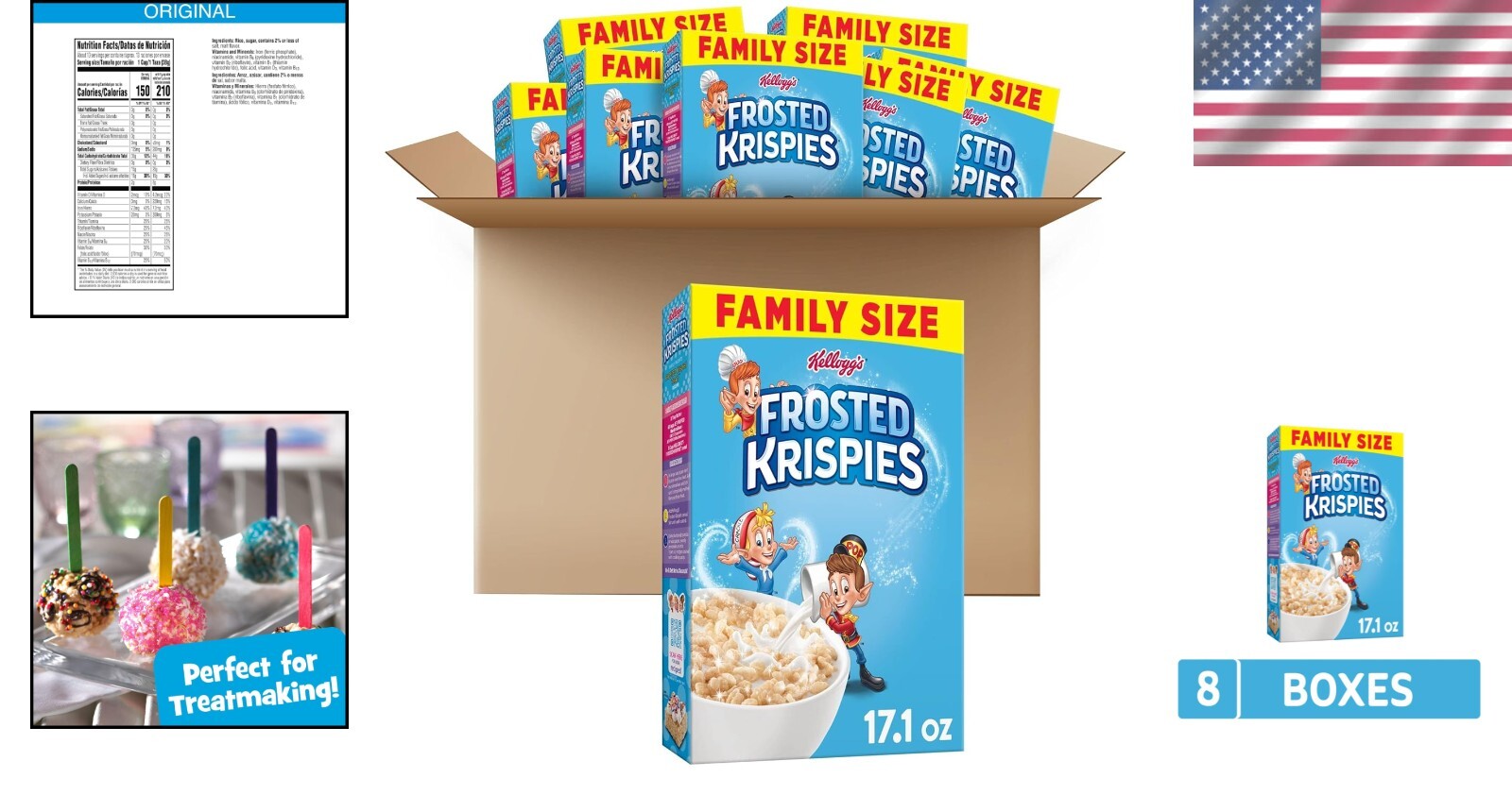 Healthy Fat-Free Frosted Krispies Breakfast Cereal - 8 Boxes of Crunchy Fun
