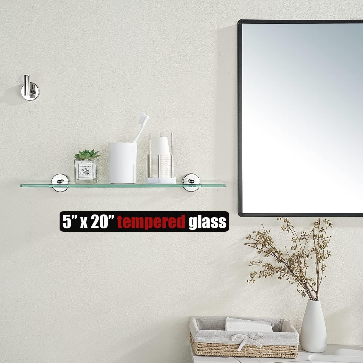 Durable Chrome Bathroom Glass Shelf - 20x5 Inches, Water-Resistant, Pack of 2