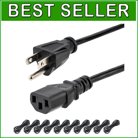 10ft UL Listed Computer Power Cord - NEMA 5-15P to C13, 10 Pack Black Cables