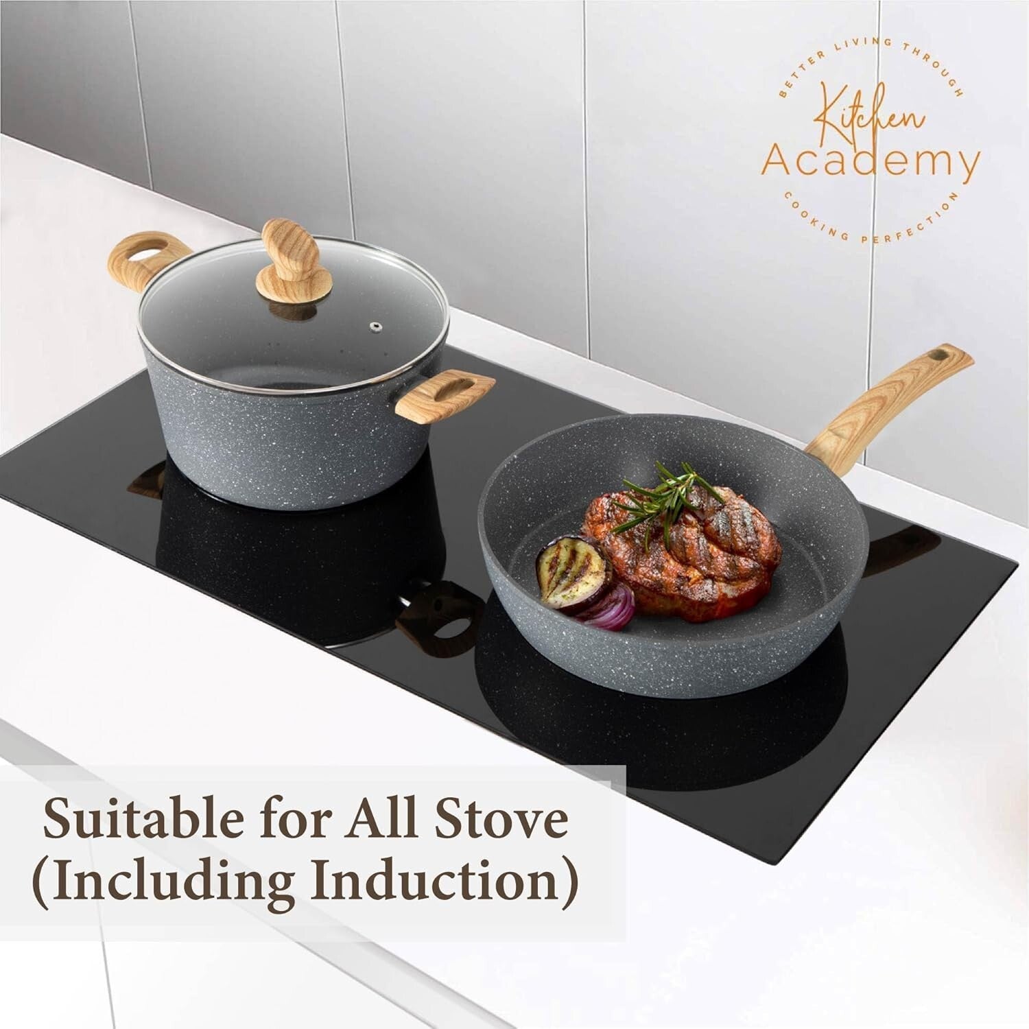 Durable 12-Piece Cookware Set with Granite Coating - Induction & Gas Compatible