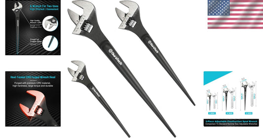 Professional 3-Piece Adjustable Wrench Set with Black Oxide & Heavy-Duty Handle
