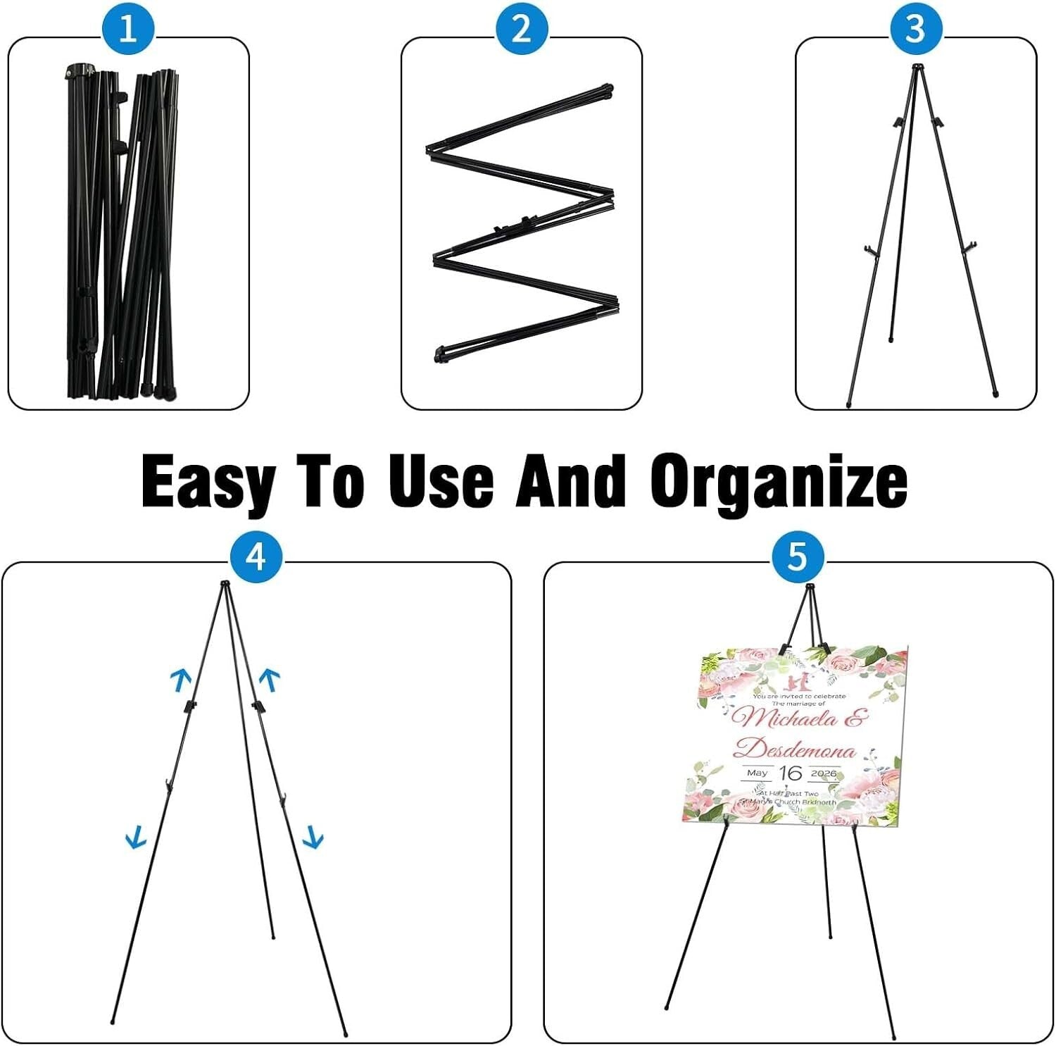 6 Pack Folding Easels for Stylish Displays - Portable & Adjustable to 66-Inch