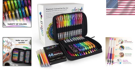 All-in-One Glitter Gel Pens for Adult Coloring – 96 Count with Refills Included