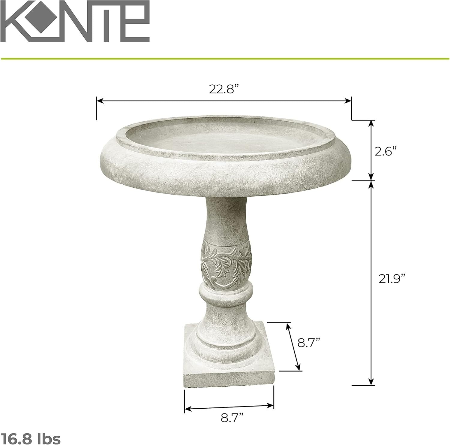 Elegant 24.5" Traditional Flower Pattern Concrete Birdbath for Garden Birds