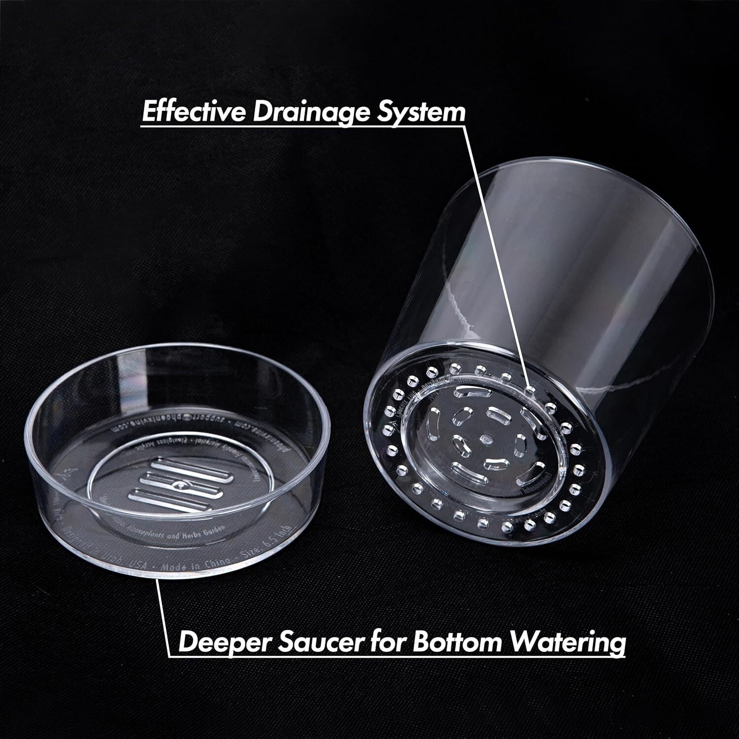 6.5 Inch Deep Saucer Acrylic Planters - Set of 4 with Drainage Holes for Orchids