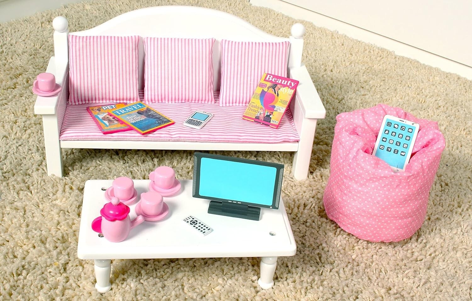 Durable Doll Furniture Set for 14-18" Dolls - Couch, Table & Play Accessories