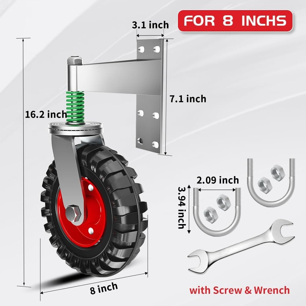 Effortless Installation 8-Inch Gate Caster - 360° Rotation with Spring Mechanism