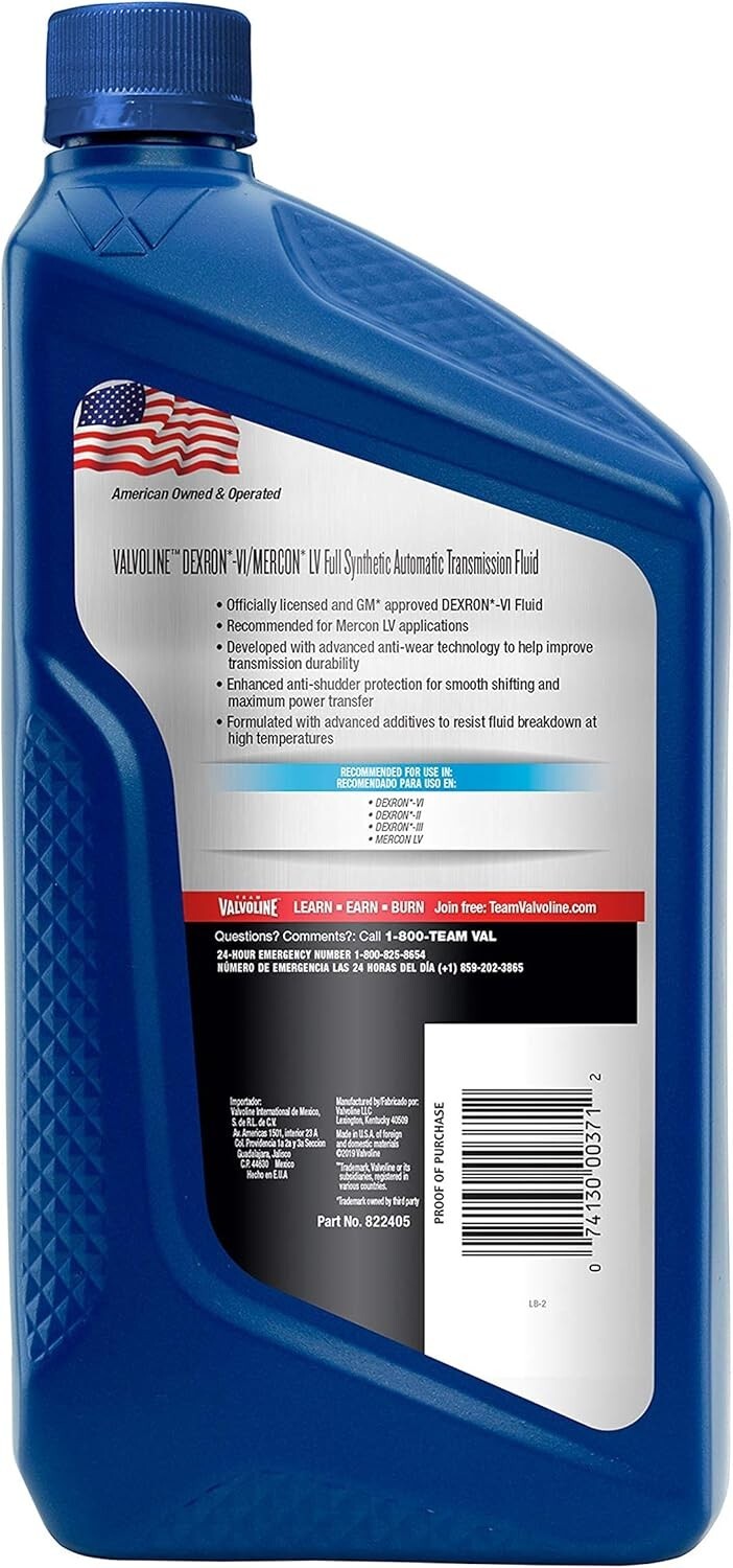1 QT Full Synthetic Automatic Transmission Fluid - DEXRON VI/MERCON LV Case of 6