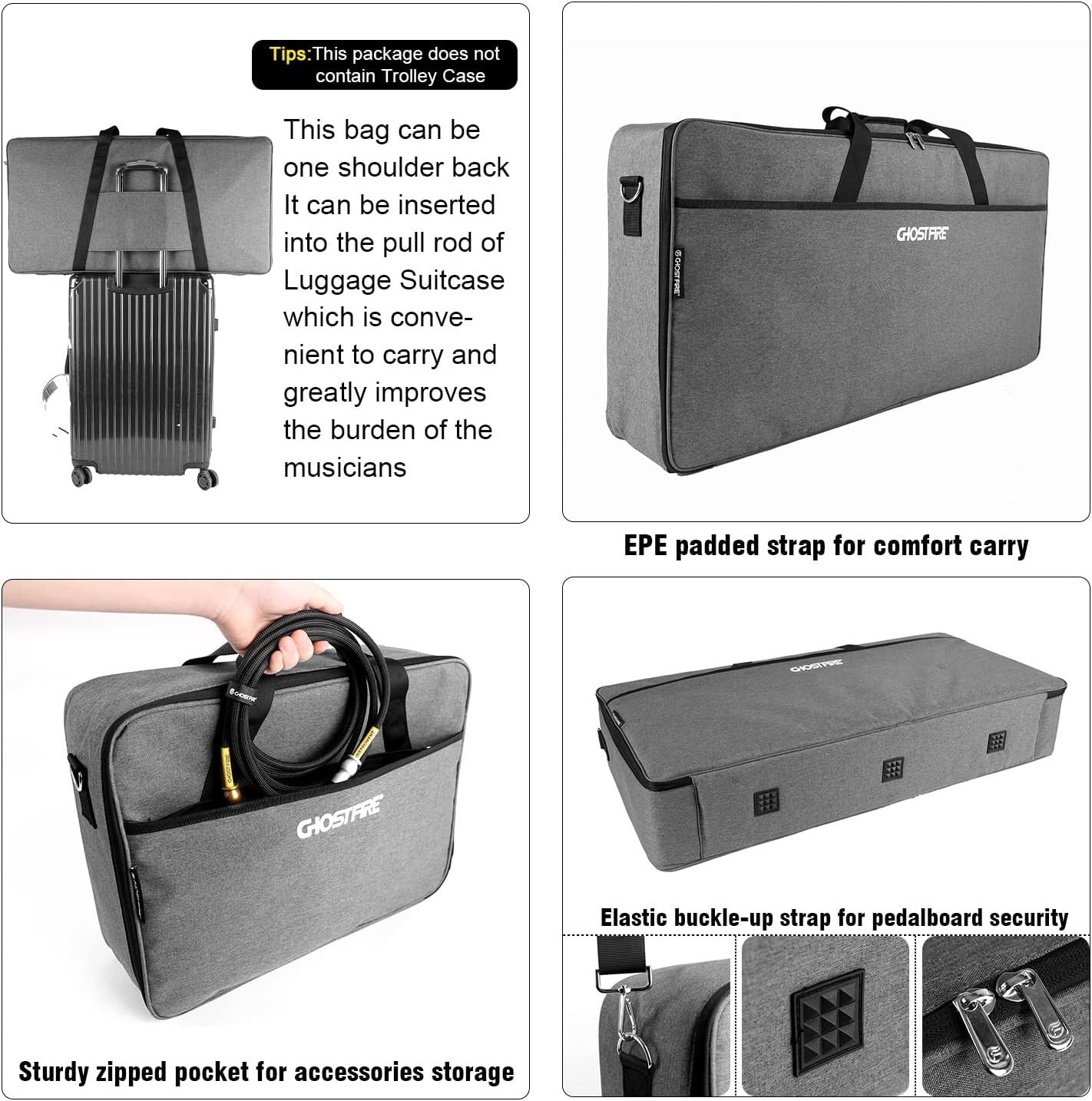 Portable 6.3lb Guitar Pedal Board with Adhesive Strips & Heavy-Duty Carry Bag