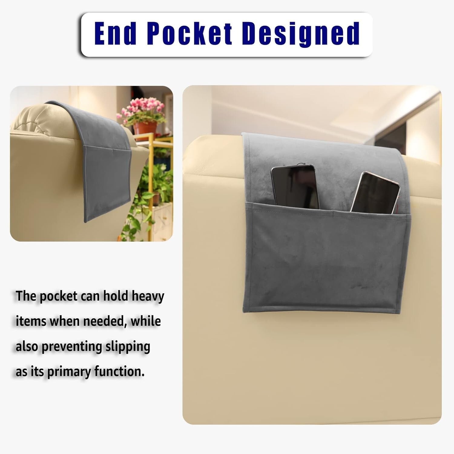 Adjustable Velvet Headrest Pillow - Non-Slip Neck Support for Recliners in Gray